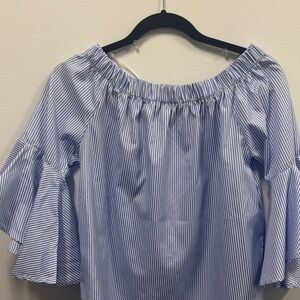 Elegant Blue Striped Off-Shoulder Blouse